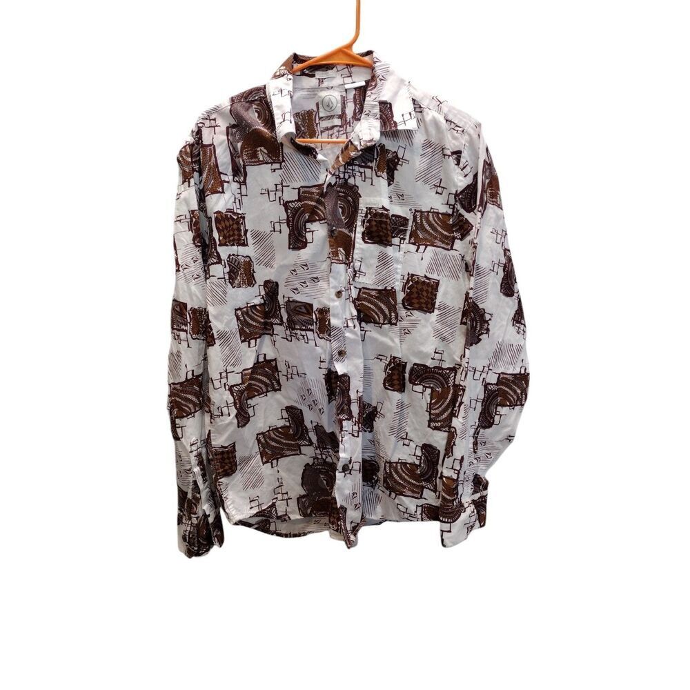 Volvom White and brown Novelty‎ print button down